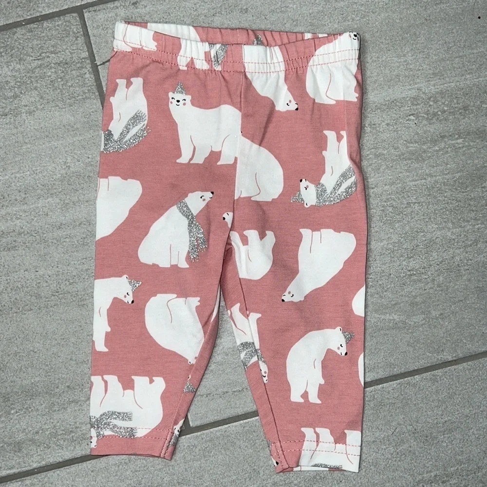 NWOT CARTER’S PINK & WHITE POlAR BEAR  LEGGINGS size 3 months